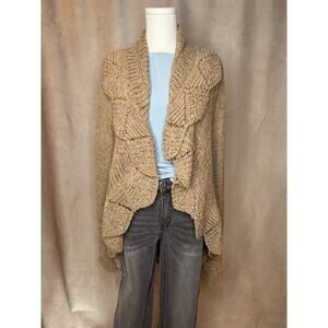 BCBG Max Azria Tan Open Knit Drape Cardigan M Long